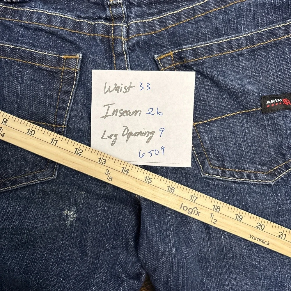 Ariat FR M5 Straight Leg Mens CAT2 2112 Denim Jeans 33x26 Distressed Workwear